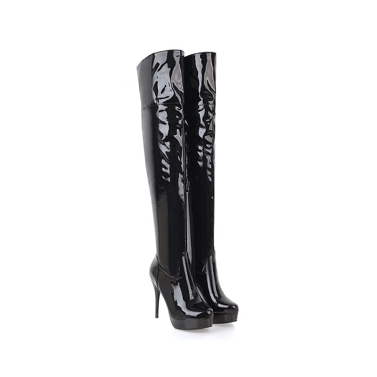 New Patent Leather Knight Over-the-Knee Long Pole Dance Platform Heel Women's Shoes Size 32-48 Boots_vogvips.com