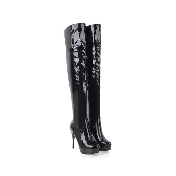 New Patent Leather Knight Over-the-Knee Long Pole Dance Platform Heel Women's Shoes Size 32-48 Boots_vogvips.com
