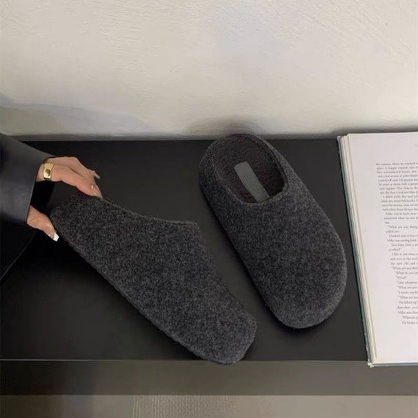 Charcoal Gray ~ INS Niche High-End Wool Shoes For Women Winter Fleece Korean Style Cool Half-Slip Snow Boots_vogvips.com