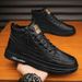 European Warm Series High-top Winter Fleece-lined Warm Cotton Men's Casual Shoes Black Leather Mid-top Martin Boots_vogvips.com