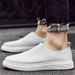 Men's New Large Size Genuine Leather Sneakers Trendy Casual Pure White Loafers Slip-On Shoes_vogvips.com