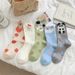 Hand Drawn Animal Print Cotton Socks Cartoon Pattern Crew Socks, Breathable Seamless Comfortable Casual Socks, Multi-Color Dotted Design_vogvips.com