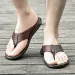 Mens Brown Leather Flip Flops Thong Design Durable Construction For Daily Wear And Beach Activities_vogvips.com