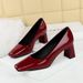 SEVEN BIG TREES Women's Chunky Heel Square Toe Pumps - Shiny Patent Leather Slip-On Shoes For Work & Party (Black, Nude, Anchor Red)_vogvips.com