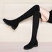 Flat Elastic Slimming Black Over-the-Knee Women, Suede Student Low Heel Boots For Autumn And Winter_vogvips.com