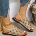 Women's Large Size Flat Sandals Elastic Band Fabric Cross-Over Design with Metal Decorations for Beach Casual Wear_vogvips.com