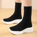 Women's Elastic Sock Fleece-Lined Cotton Shoes Mid-Calf Thick-Soled Casual Short Slim Boots 2025 Winter_vogvips.com