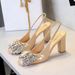 8319-H72 Korean Style Banquet Shallow Mouth Square Toe Patent Leather Women's Shiny Rhinestone Bowknot Chunky Heel Back_vogvips.com