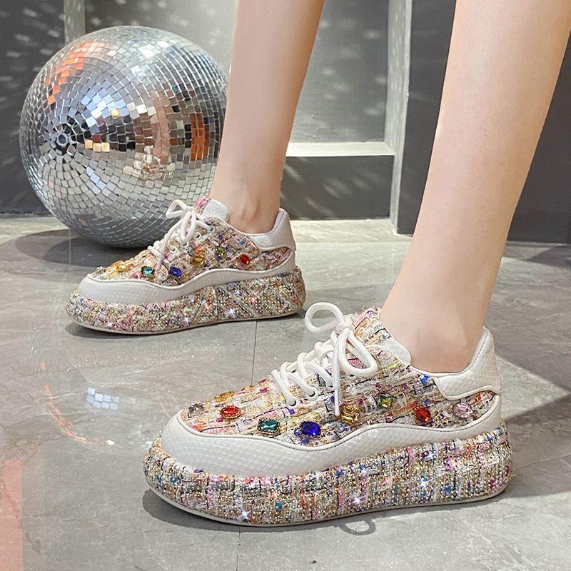 Spring And Summer New Models Full Of Diamonds, Bright Gold And Colorful Women's Fashion Versatile Women's Shoes_vogvips.com