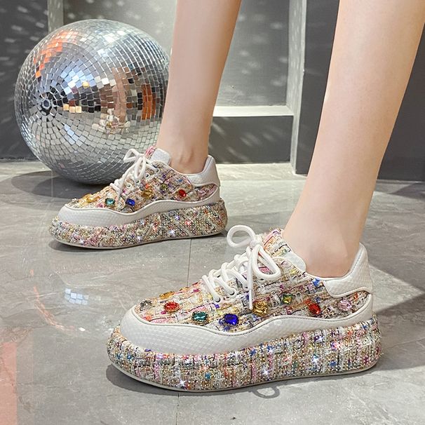Spring And Summer New Models Full Of Diamonds, Bright Gold And Colorful Women's Fashion Versatile Women's Shoes_vogvips.com