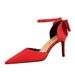 5196-A1 Korean Edition Elegant High Heels Silk Shallow Mouth Pointed Head With Hollow Bow Knot Women's Sandals_vogvips.com