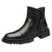 Casual Boots Leather Splicing Round Head Side Zipper High Top Men's Boots Rubber Non-slip Single Shoes_vogvips.com