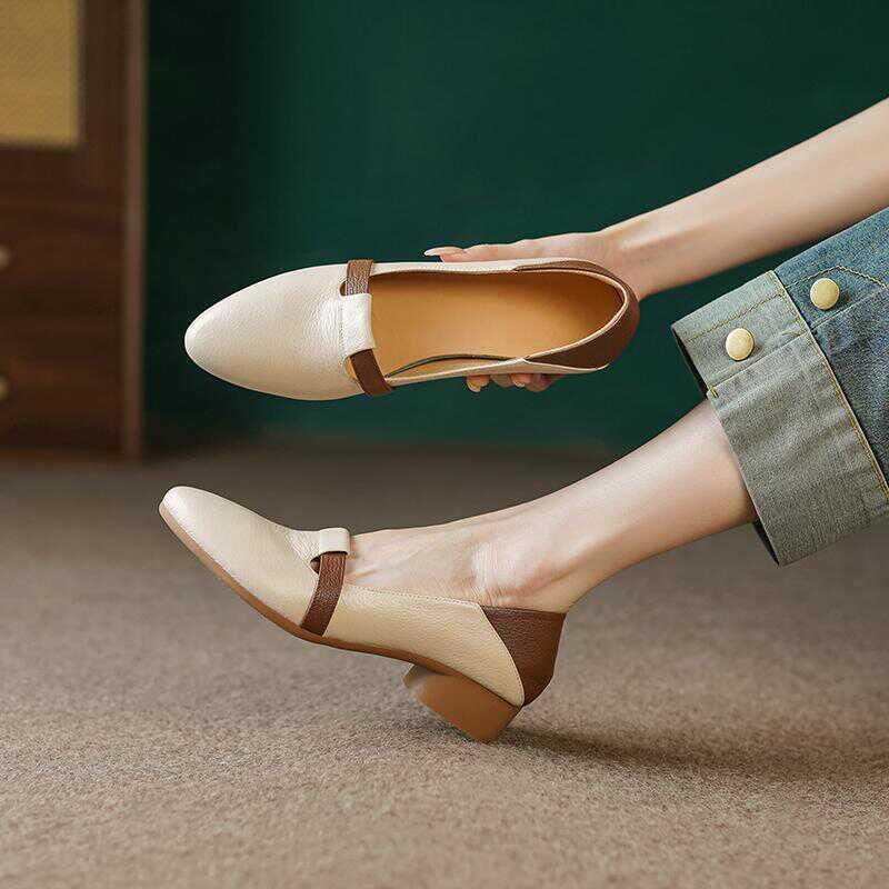 Soft Sole 2025 New Fashionable Summer And Autumn Dual Wear Single Shoes For Women, Breathable Pointed, Color Blocked,_vogvips.com