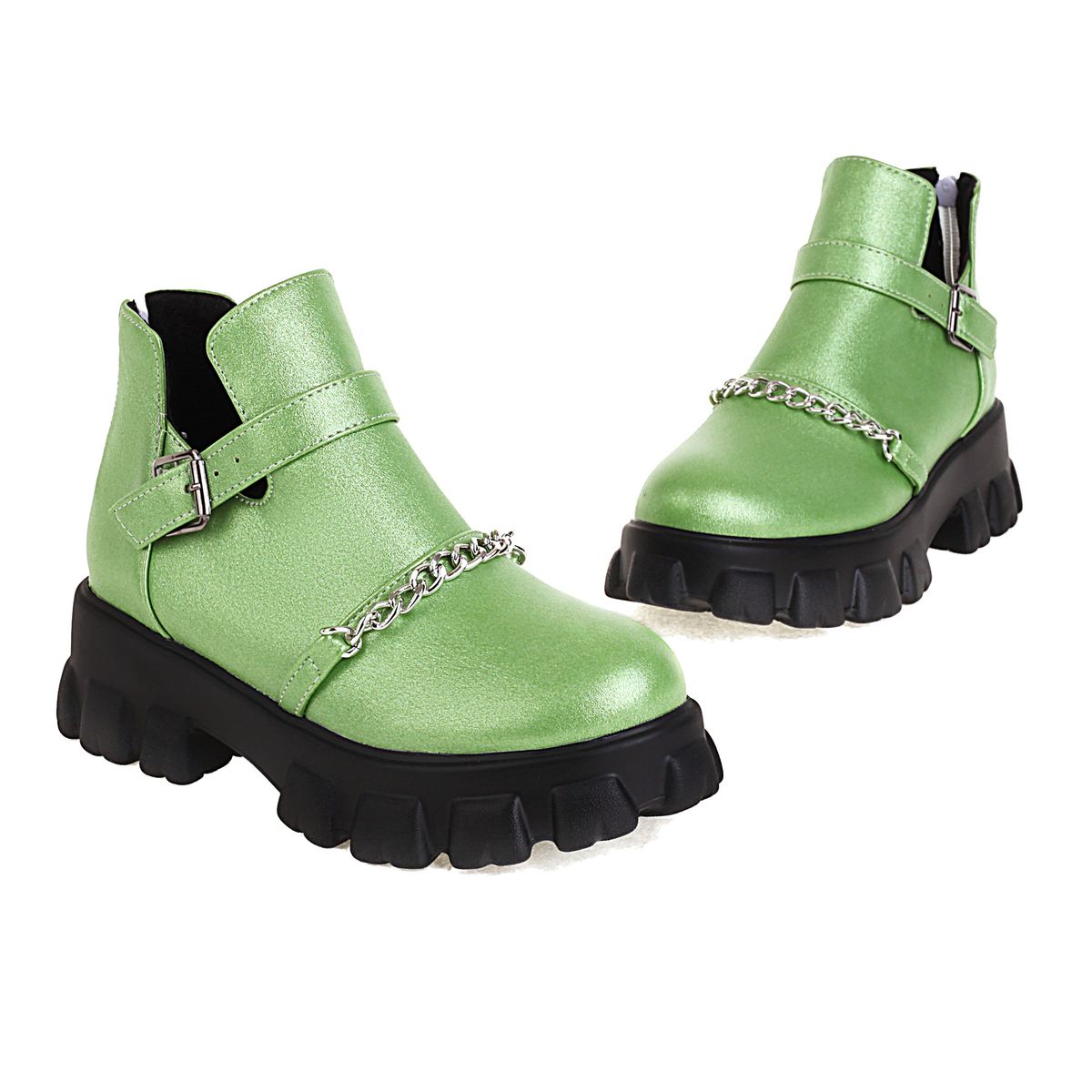 Women's Extended Sizes 31-46 Platform Ankle Boots, Chunky Sole Buckle Detail Boots, Winter Fashion Footwear_vogvips.com