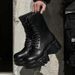 Round Head Paris Black Punk Locomotive Boots Platform Lace-up Martin Boots Heightened Gear Tank Boots_vogvips.com