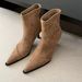 ShoeVault Pointed Toe For Women 2024 Autumn Winter New Suede Leopard Print Patchwork Stretch Slim European And American Style Thin_vogvips.com
