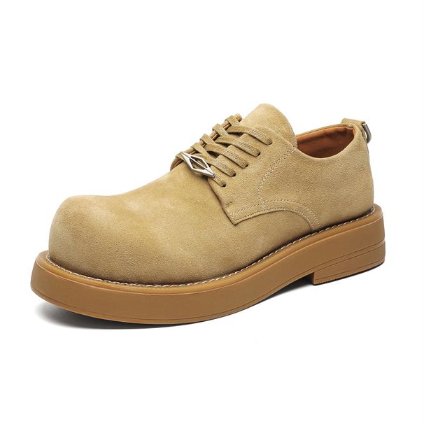 Derby Shoes Men's Mickey Big Head Shoes Thicksole Height Increasing Low Top Rhubarb Boots Round Head Leather Shoes_vogvips.com
