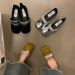 Rhinestone With Ballet Mary Jane Shoes, Spring And Autumn Square Head, Shallow Mouth, Versatile Flat-soled French Gentle Single Shoes_vogvips.com