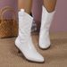Women's Shoes Autumn New Embroidered Women's Mid Calf Fluorescent Pointed Toe Martin Boots Thick Heels Large Size Boots_vogvips.com
