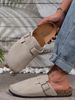 Men's Teen Mules New Spring Vintage Casual Slip-On Shoes Pu Upper Cork Pattern Closed Toe Half Slippers With Adjustable Buckle_vogvips.com
