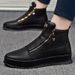 Men's Shoes Trendy Men's Shoes Summer New Leather Breathable High Top Shoes Thick Soled White Casual Shoes Men's High Top Sneakers_vogvips.com