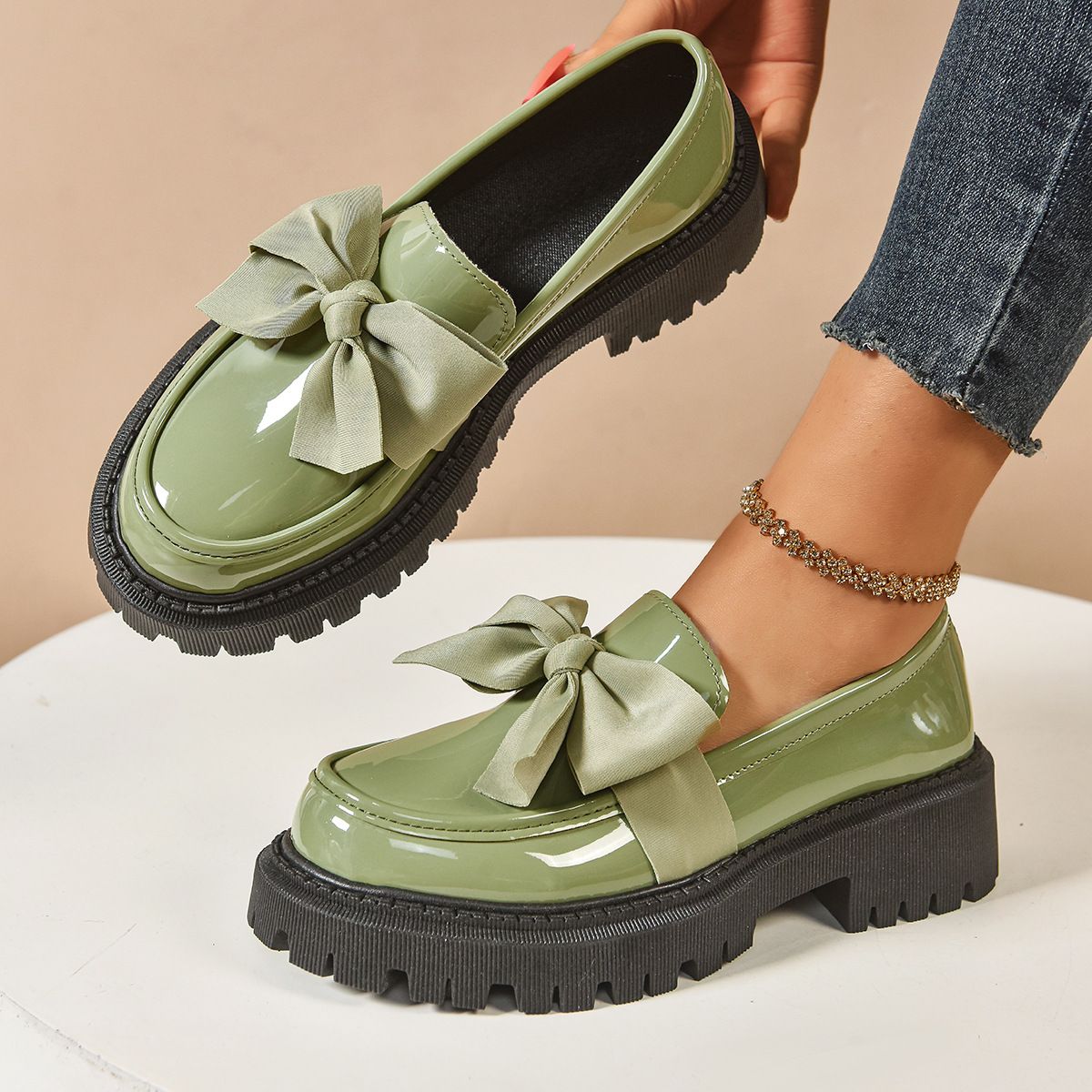 Loafers Women's Bow Platform Small Leather Shoes Retro Single Shoes Loafers_vogvips.com