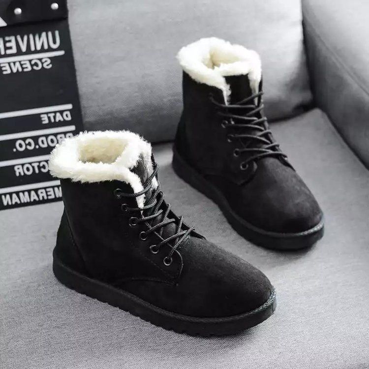 1178225343@qq.com 2025 Autumn Winter Student Snow Women Short Tube Warm Boots Lace-up Flat Heel Korean Style Trendy Cotton Shoes Factory_vogvips.com