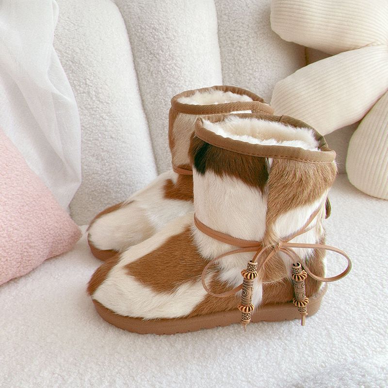 Autumn Winter New Sheepskin For Women, Warm Waterproof Thickened Wool, Ethnic Style Snow Boots With Cotton_vogvips.com