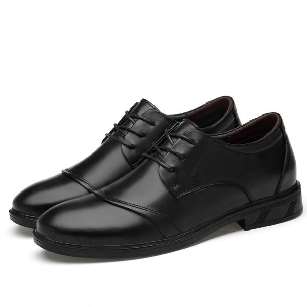 Round Head First Layer Men's Casual Front Lace-up Tooling Shoes Heightening Formal Leather Shoes_vogvips.com
