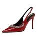 Rhinestone High Heels Women's Stiletto Patent Leather Pointed Back Empty Rear Strap Single Shoes Women's Shoes_vogvips.com