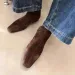Flats Ankle Suede Warm Women Shoes Winter Square Toe Casual 2025 Trend Low Heels Snow Boots Mujer Zapatos 241227_vogvips.com