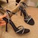 Women's New Pink High-heeled Sandals Thin Heels, Sexy Open-toe Design, One-strap With Rhinestone Letters, Versatile And_vogvips.com