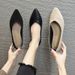 Work Black Soft Leather, Comfortable Small Leather V-Mouth Pointed Toe Flat Single Shoes, Professional Office Shoes For_vogvips.com