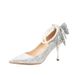 Women's Shoes Ointed-Toe High Heels With Bow Detail - Glitter Upper, Low Heel (1-3cm), Comfortable For Daily Wear, Sizes 34-40_vogvips.com