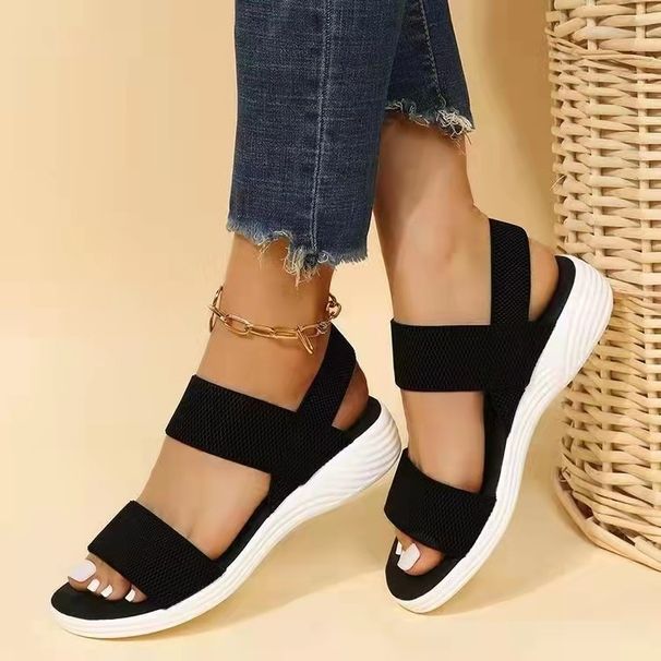 2022 Summer Large Size Women's Casual Sandals With Elastic Strap And Flyknit Polyurethane Flat Sole_vogvips.com