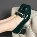 Shiny Sole New Casual Korean Style Personality Green Patent Women's Single Thick Heel Large Size Soft Leather Non-Slip_vogvips.com