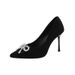 Korean Version Pointed Shallow Mouth Water Diamond Bow High Heels For Women 2025 Autumn New Item Fairy Gentle Style_vogvips.com