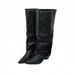 Retro Design Niche Style Long With Pointed Toe And Chunky Heel, Black Stacked Boots For Women_vogvips.com