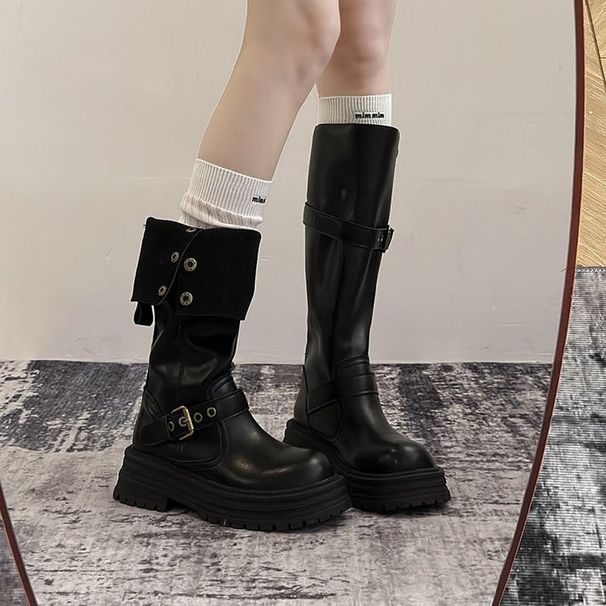 Black Two-Way Long For Petite Women Thick-Soled Martin 2025 New Winter Thin Fleece Over-the-Knee Riding Boots_vogvips.com