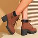 2026 Autumn New Martin Boots For Women, Chunky High Heel, Waterproof, Large Size, Commuting, Height Increasing_vogvips.com