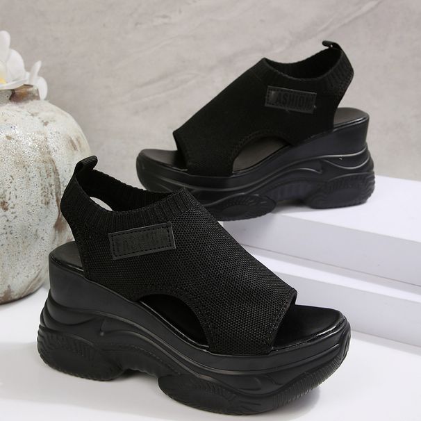 Women's Solid Color Open Toe Breathable Flat Sandals Fashion Mesh Knit Slip On Platform Beach Sandals For Summer Outdoor_vogvips.com