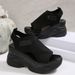 Women's Solid Color Open Toe Breathable Flat Sandals Fashion Mesh Knit Slip On Platform Beach Sandals For Summer Outdoor_vogvips.com