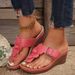 New Large Slope Heel Women's Flower Casual Solid Color Belt Buckle Herringbone Slippers Women_vogvips.com