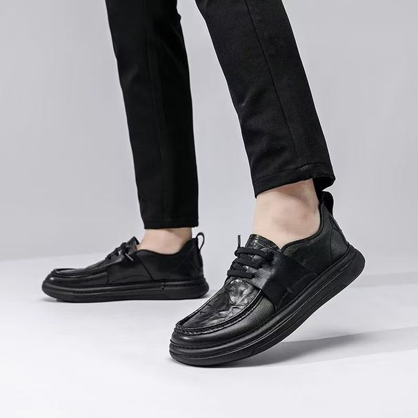 Crooked For Men 2025 Spring New Versatile Business Casual Genuine Leather Men's Shoes Thick Sole Loafers_vogvips.com