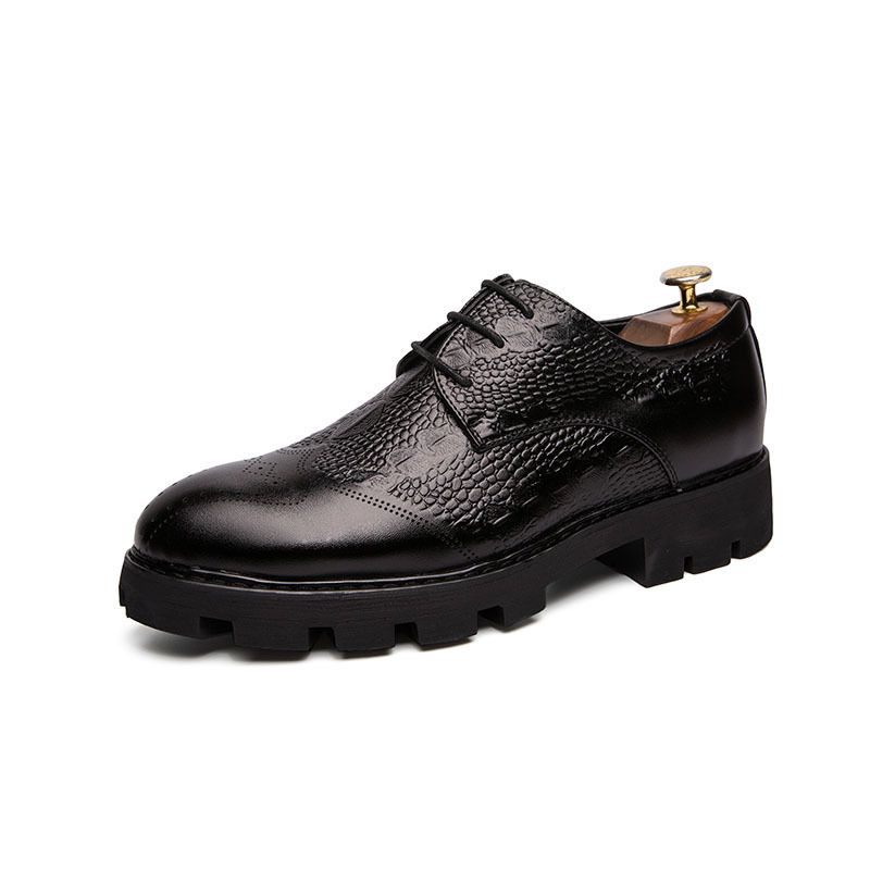 Business Formal Korean Crocodile Pattern Lace-up Leather European Style Wedding Banquet Men's Single Shoes_vogvips.com