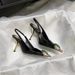 Women S Elegant Retro Pointed Toe Shallow Mouth Gemstone High Heels New Metal Single Strap Patent Leather Sandals_vogvips.com