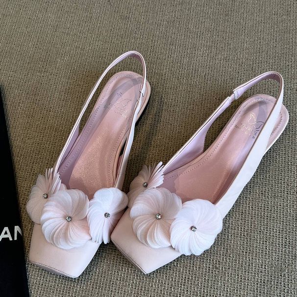 Women's Sheepskin Flat Shoes Exquisite Floral Square Toe Closed Backless Sandals Spring New Style Fairy_vogvips.com