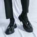2024 New Men's Large Thick Sole Lace-up Patent Leather Shiny Casual Chunky Heel Loafers Hairstylist Trendy Shoes_vogvips.com