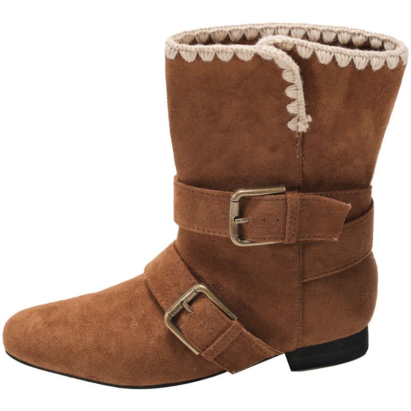 2026 Melard Brown Retro French Style Chunky Heel Short For Women Autumn Winter New Fashion Versatile Western Mid-Calf_vogvips.com