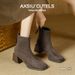 2024 Autumn Winter New Small Square Toe Chunky Slimming Elegant Suede Short For Women French Style Versatile High Heel_vogvips.com